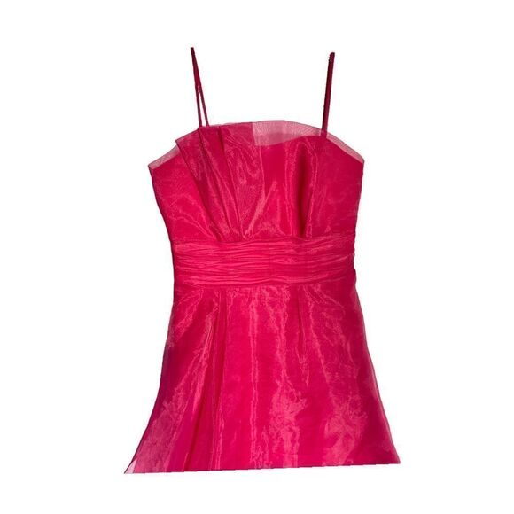 CHIFFON A Line Dress Magenta Pink Chiffon Tulle Sheer Spaghetti Strap Womens 6 - Picture 3 of 8